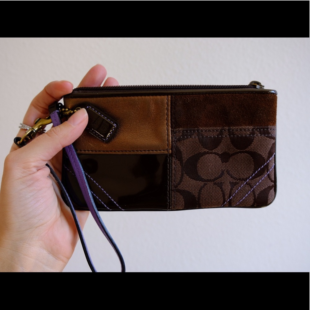 Brown Coach Patchwork Wristlet - image 1
